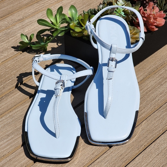 Dkny Shoes - DKNY Daniella Women's Light Blue Leather Ankle Strap Square Toe Sandals Size 7.5